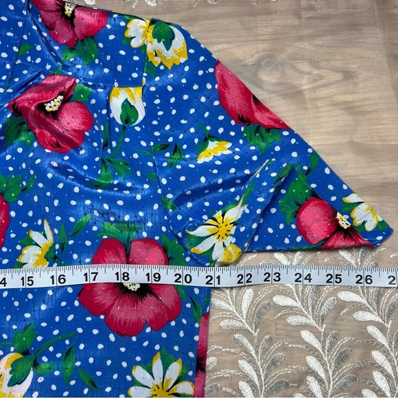 Vintage Floral Polka Dot Blue Hawaiian Shirt -Size M -TP04 - Picture 8 of 9